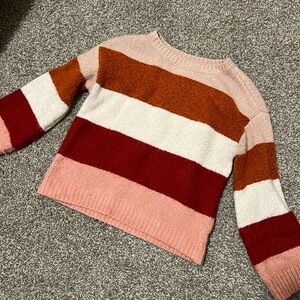 a.n.a. | Cozy Comfy Pink, White, Burgundy & Orange Striped Sweater Size Small